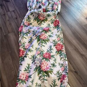 4 Panels Hollyhock & Shag Chintz Cottage Core Florals Pleated Curtains Cotton